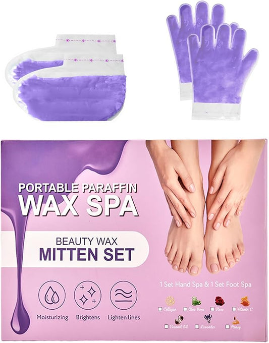 10-Minute Paraffin Hand & Foot Treatments, Self Contained Paraffin Wax Gloves and Booties Set for Intensive Hydration at Home (Lavender)