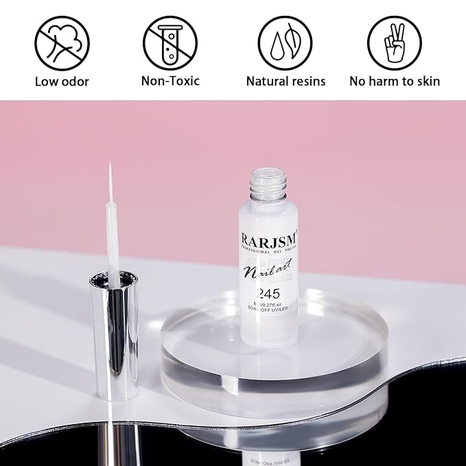 RARJSM Pearl White Gel Liner Nail Art Pearlescent Silver Shell Glitter Swirl Effect Gel Polish 8ml Build in Thin Brush Painted Drawing Striper Soak off Curing Requires for Home Salon