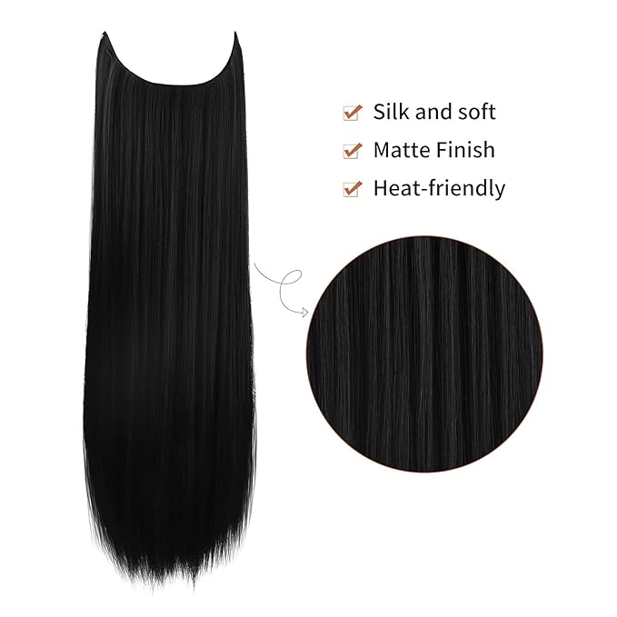 REECHO Invisible Wire Hair Extensions with Transparent Headband Adjustable Size Removable Secure Clips in Straight Secret Hairpiece for Women (12Inch(Pack of 1), Black Brown)