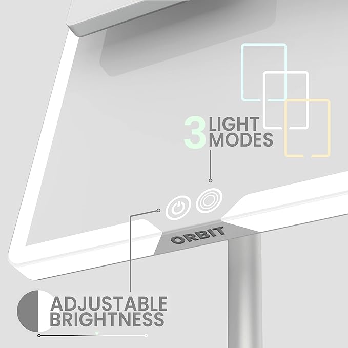 LUNA London Orbit LED Vanity Mirror with Lights, 7X/1X Magnification, Dimmable & USB-C Rechargeable Tabletop Mirror - Chalk Grey