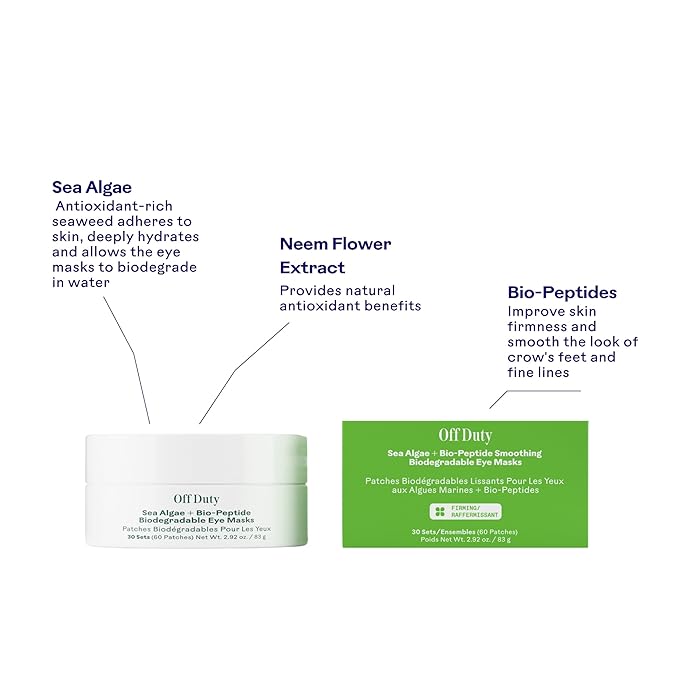 Three Ships - OffDuty Sea Algae + Bio-Peptide Smoothing Biodegradable Eye Masks | Firm, Smooth, Refresh Under Eye Skin | Cruelty-Free, Vegan, Paraben-Free, Sensitive Skin Safe (30 Sets | 2.96 oz)