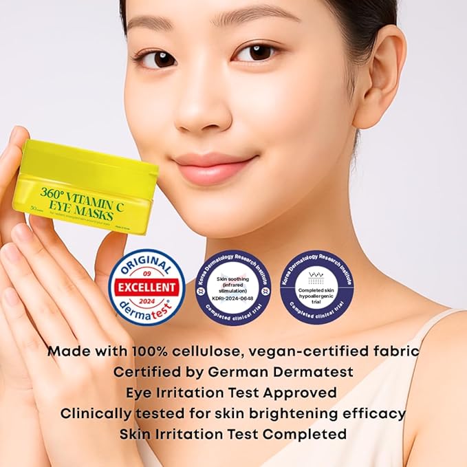 SOMISOME 360° Vitamin C Eye Masks – Korean Under Eye Patches for Puffy Eyes & Dark Circles, Lifting Eye Tone Up with Niacinamide & Bakuchiol, Hydrating and Soothing 50 Masks