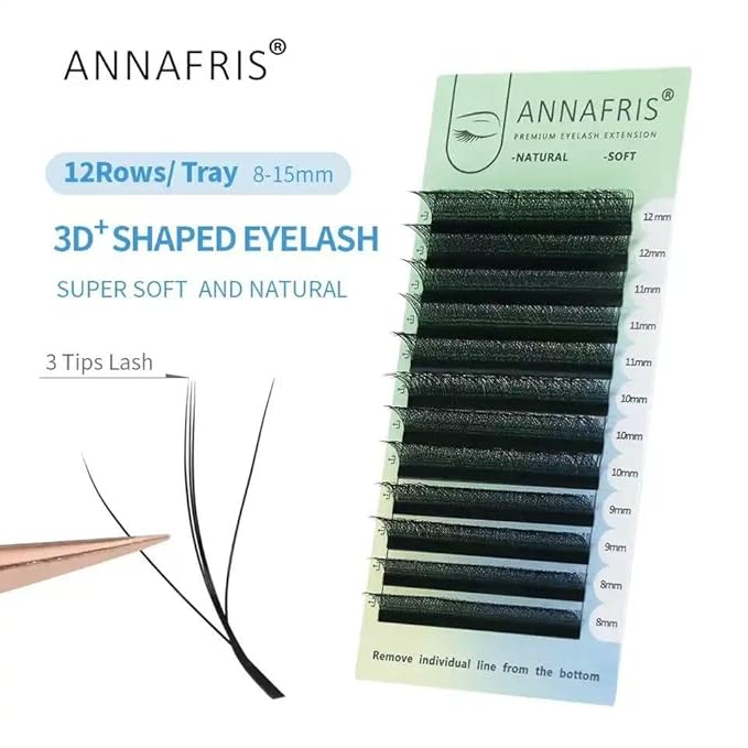 3D W Shape Three Core Premade Fan Eyelash Extensions Volume 3 Tips False Lashes Faux Mink Matte Black Cluster Lash Extensions(0.07 D,8-12mm Mix)