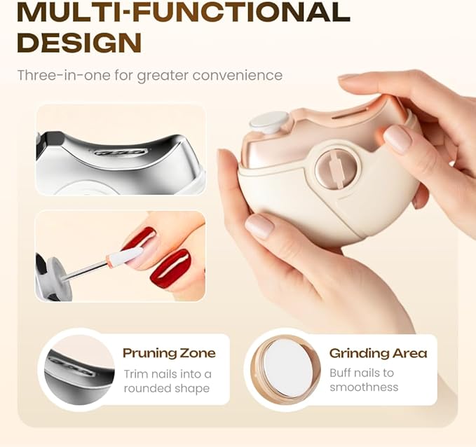 2 in 1 Electric Nail Clippers, 2026 New Polishing Automatic Fingernail Trimmer, 2 Speeds, Quiet Electric Toenail Clippers for Thick Nails, Easy Clip for Seniors, Adults and Men (White)