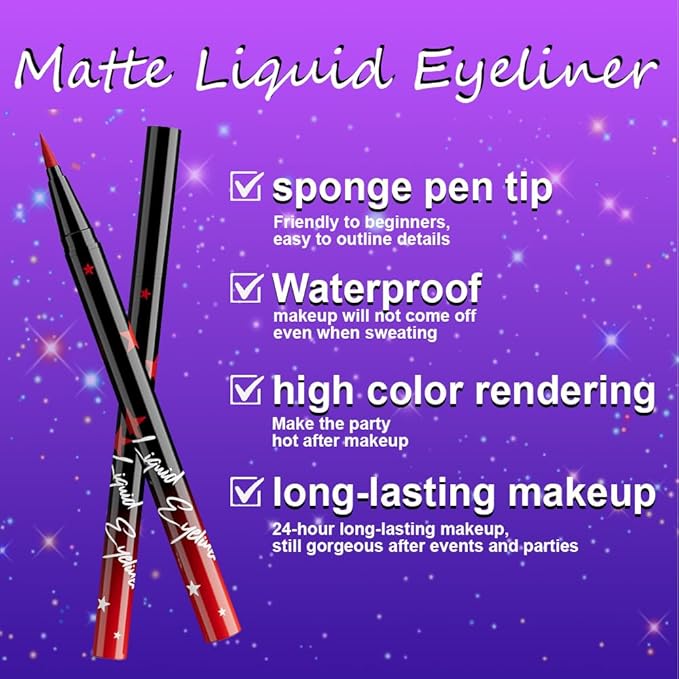 evpct Red Matte Liquid Eyeliner Waterproof Smudge Proof, Red Eye Liner Liquid Liner for Face Body Paint, Long-lasting Eyeliner Waterline Thin Quick-dry Eyeliners Pencil Eye Makeup Stay all Day