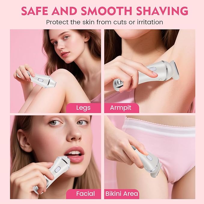 Electric Razor Bikini Trimmer for Women Rechargeable Painless Shaver for Body Hair IPX7 Waterproof Cordless LED Display for Women Underarm Public Hairs