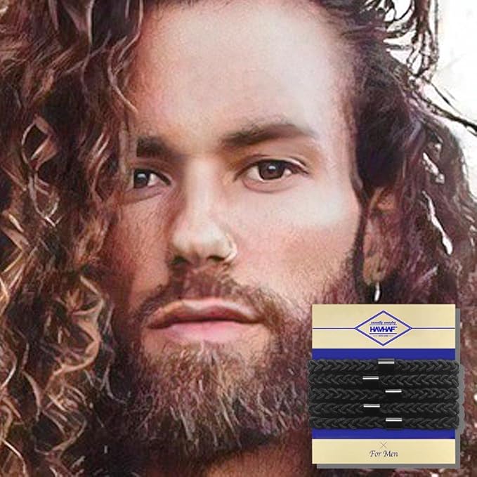 Braided Mens Hair Ties For Men - For Buns Curly Thick Dense Hair Elastic Hair Ties For Guys | No damage Crease Breakage Black 5 Count (Pack of 1)