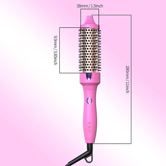 K&K 1.5 Inch Ceramic Tourmaline Ionic Curling Iron (Rose Red, 1.5 Inch) - Thermal Brush Heated Curling Brush, Dual Voltage, Volumizer, NON-DAMAGING 350 DEGREE HEAT