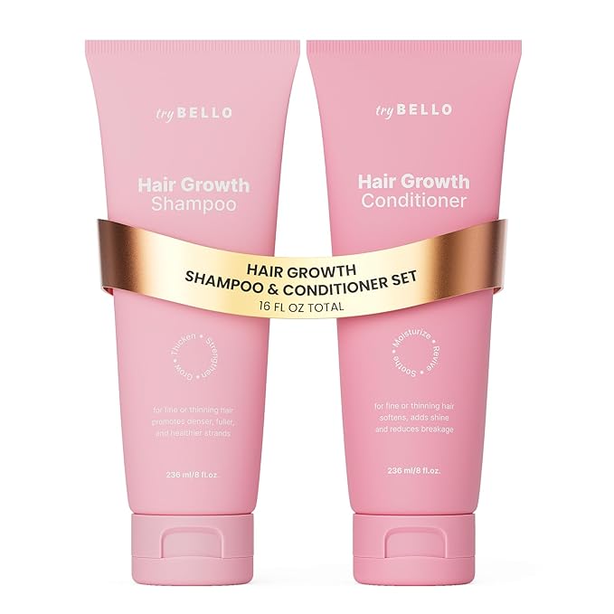 Trybello Hair Growth Shampoo & Strengthening Conditioner Set | with Biotin, Turmeric & Ginger | Anti-Hair Fall, Sulfate Free, Paraben Free | Hair Regrowth Support for Fuller, Healthier Strands