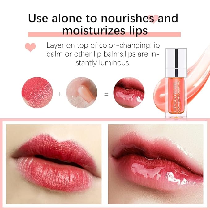 Hydrating Lip Glow Oil, Plumping Lip Gloss, Moisturizing Lip Oil Gloss, Transparent Moisturizing Lip Balm, Natural Lip Plumper, Lip Plumper Gloss Make Lips Fuller and Moisturizing (Clear)