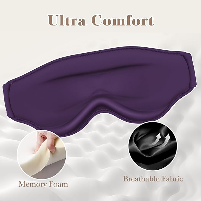 Fygrip 3D Eye Mask Sleep Mask for Men & Women, 100% Pressure-Free & Light Block-Out Eye Mask for Sleep with Easy Adjustable Strap, Night Eye Cover for Travel, Purple