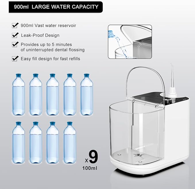Upgraded Version 900ML Large Capacity Countertop Water Flosser, Aquarius Water Flosser Professional with UV Sanitizer Light, Oral Irrigator for Teeth, Gums, Braces, Dental Care