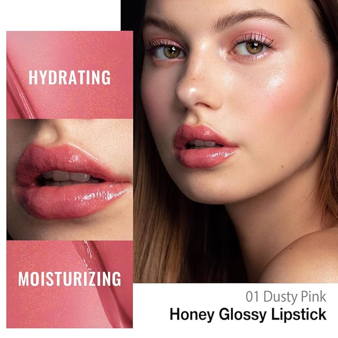 HHLTOH Pink Honey Lipstick Tinted Lip Balm - Shine Moisturizing Lipstick for Women, Natural Nourishing Hydrating Lip Gloss Stain for Dry Lips, Tint Sheer Lightweight Makeup, Vegan - 1Pc #01 Dusty Pink