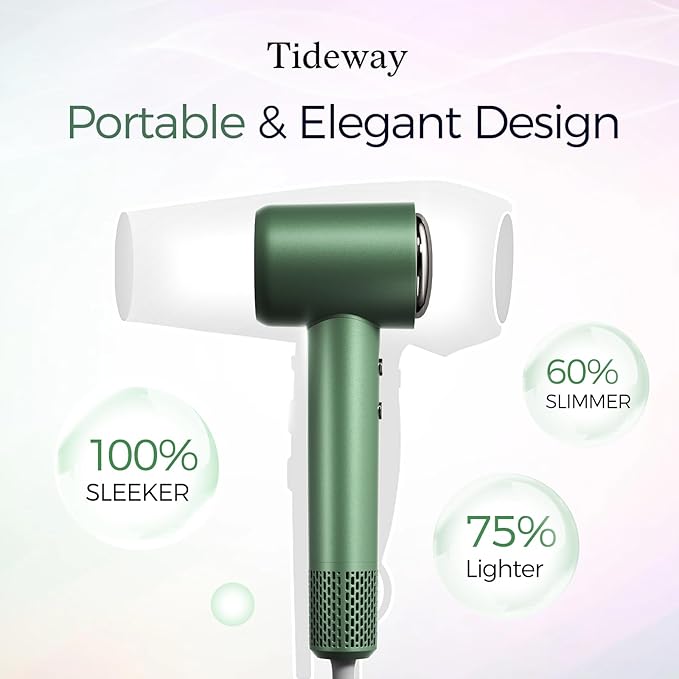 Tideway Hair Dryer Professional High-Speed Ionic Blow Dryer 110,000 RPM, Compact Hair Dryer with Magnetic Diffuser, Fast Drying with Brushless Motor Low Noise Smart Temperature Control-H11