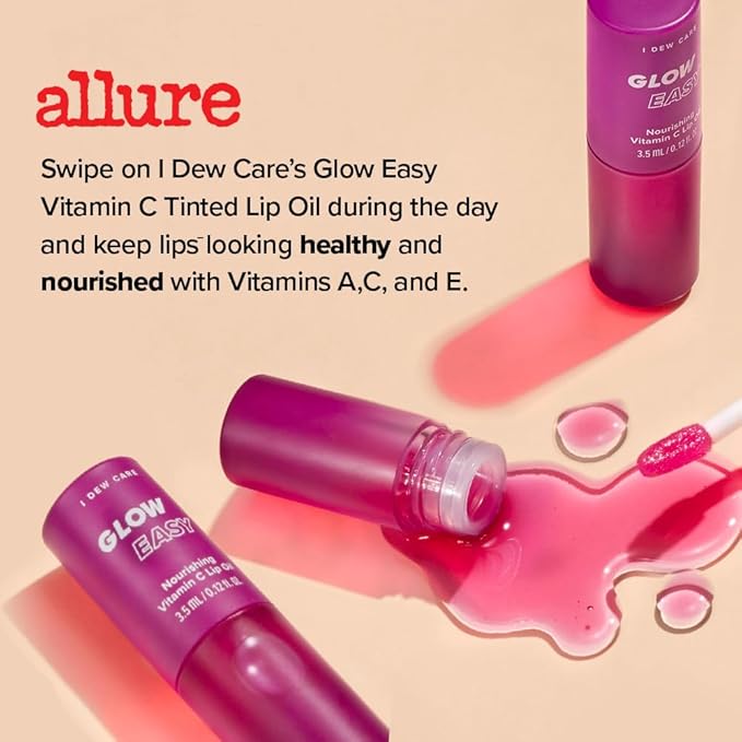 I DEW CARE Lip Gloss - Glow Easy Raspberry | Jojoba Seed Oil, Vitamin C, Pigmented Glossy Stain, Hydrating, Korean Makeup, Pink Color, Moisturizing, Nourishing, 0.12 FL Oz