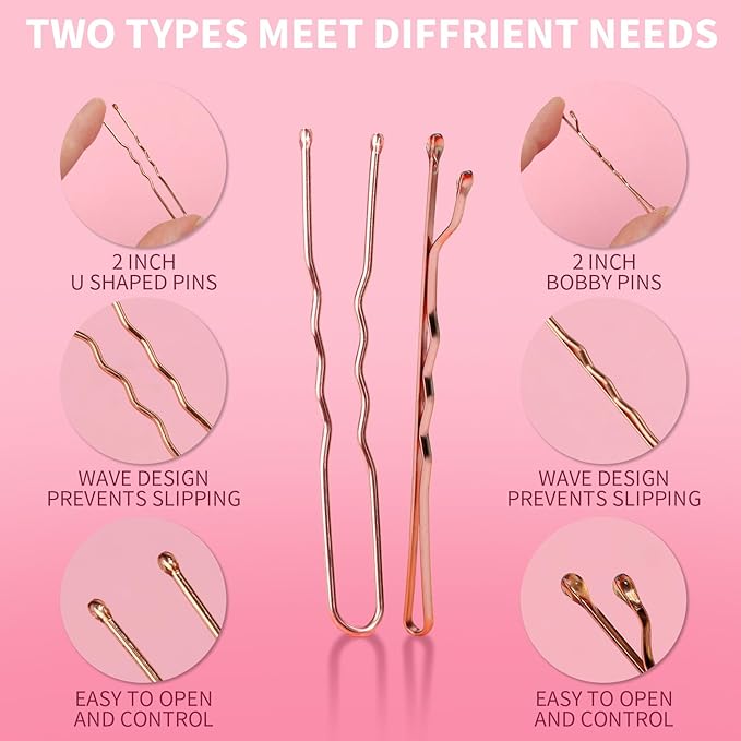 Teenitor 100Pcs Bobby Pins Rose Gold, Hair Pins, Rose Gold Bobby Pins Hair Pins for Women 2inch