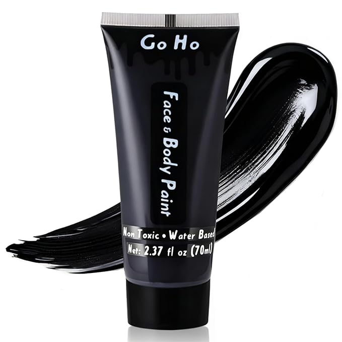 Go Ho Black Face Body Paint Washable(2.37oz/pc),Water Based Cream Face Paint,Vampire Skeleton Zombie Clown Makeup,Black Body Paint for SFX Cosplay Costumes Festivals Halloween Makeup