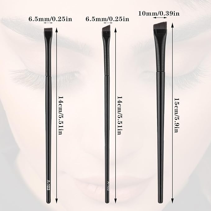 3 Pcs Fine Angled Eyeliner Brush Set - Precision Gel Eye Liner & Brow Tint Brushes - Ultra Thin Slanted Flat Angle Makeup Brush for Beauty Eye Makeup Tool