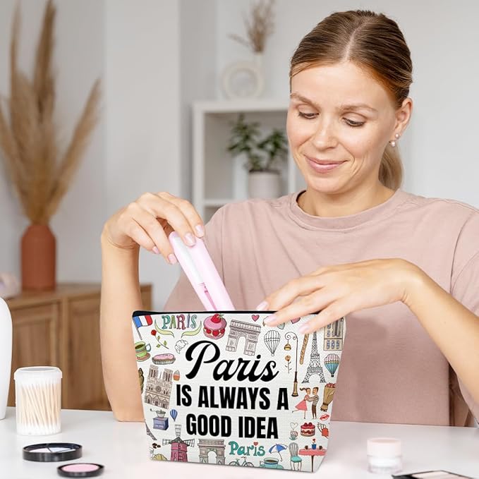 Ythuil Funny Paris Travel Makeup Bag, City Themed Trip Gifts Favors, Travel Lover Gifts For Women Her, Cosmetic Bag For Holiday Trip Vacation, Paris Is Always A Good Idea