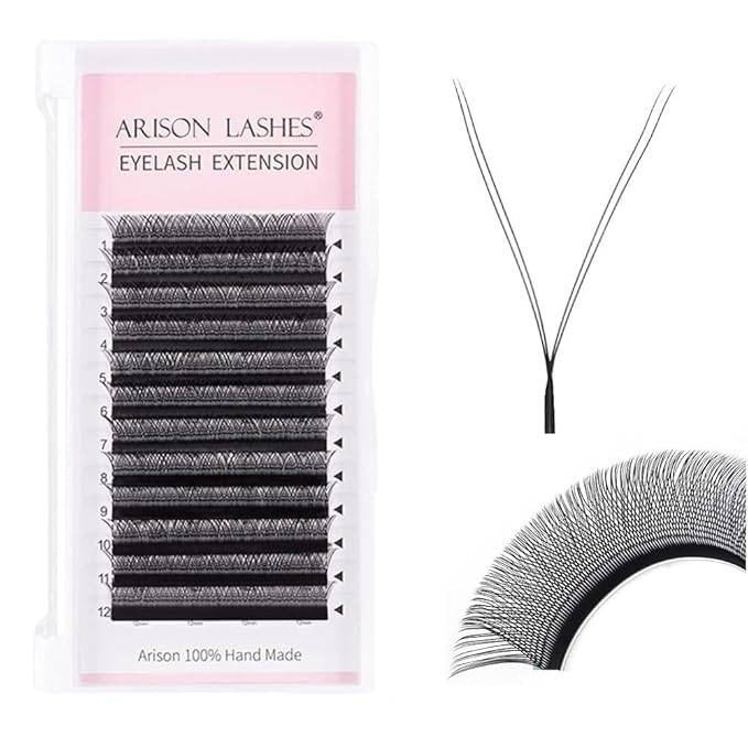 Arison Lashes YY Eyelash Extension Y Lashes D Curl Mix Tray Premade Fans Volume Y Shape Faux Mink Matte 12 rows Cluster pre Fanned Soft Eye Lashes(YY-0.07-D-9mm)
