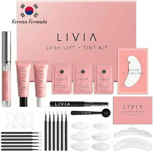 Korean Lash Lift Kit + Color Kit by Livia - Perfectly Curled and Darker Lashes for 8 Weeks from Home, Faster Alternative to Lash Serums, Complete DIY Perm Kit