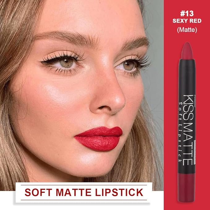 evpct 1Pcs Red Matte Lipstick and Lip Crayon Liner Pencil Pen Set for Women Lip Stain Long Lasting Waterproof labiales mate magicos 24 horas originales pintalabios permanente 24 horas 13