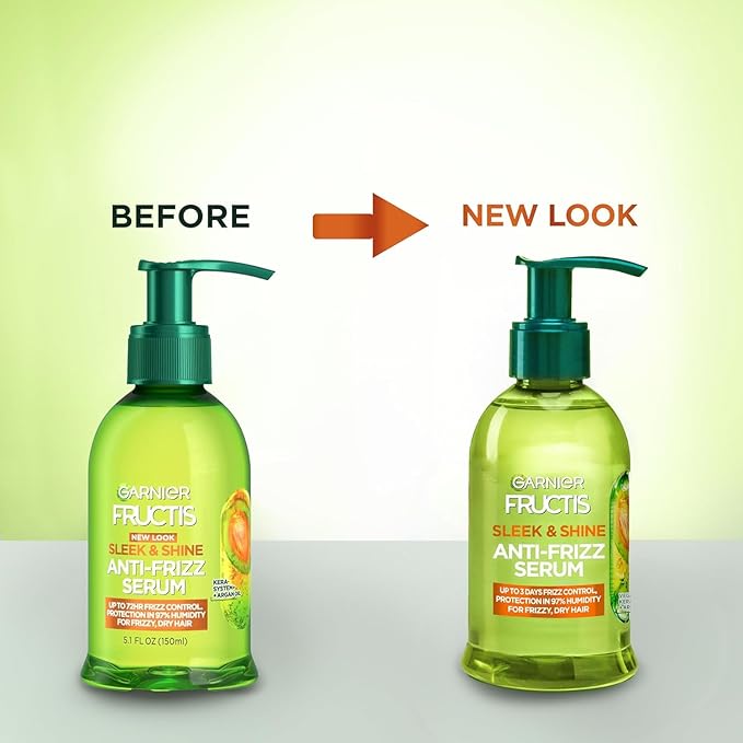 Garnier Fructis Sleek & Shine Anti-Frizz Serum for Frizzy, Dry Hair, Argan Oil, 5.1 Fl Oz, 1 Count (Packaging May Vary)