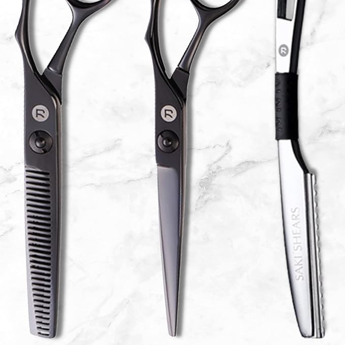 Saki Shears Katana Set of Professional Japanese Hair Shears with Black Finish - 6 Inches - Includes Cutting and Thinning Shears