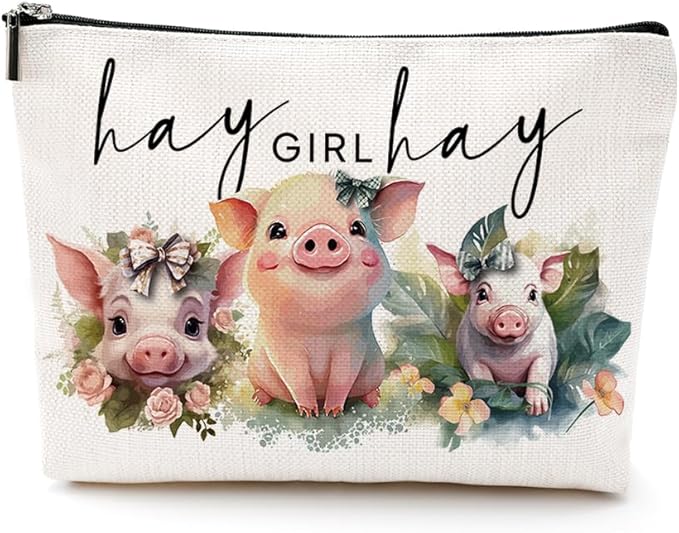 VICBOU Cute Western Pig Makeup Bag Pig Gifts for Girls Women Pig Print Stuff Merch for Pig Lovers Funny Christmas Birthday Gifts for Teens Best Friend BFF Bestie Mom Sister Hay Girl Cosmetic Bag