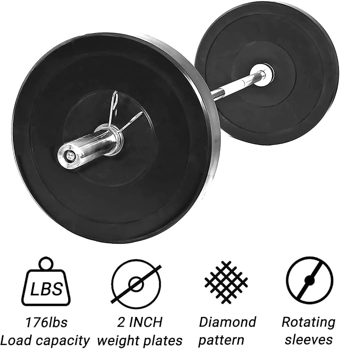 4ft Barbell Weight Bar Solid Steel Straight Weightlifting 2 Collars