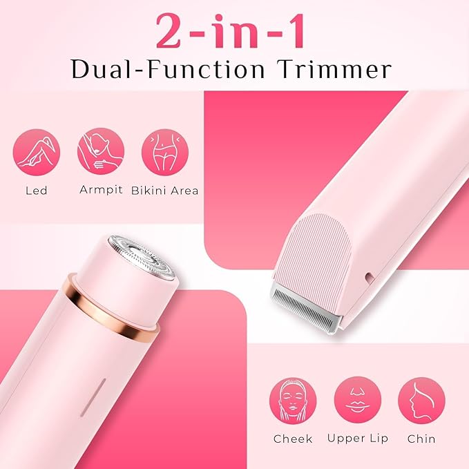 New 2-in-1 Electric Bikini Trimmer for Women - Dual Head Electric Razor,Waterproof Painless Bikini Shaver, Pubic Hair Trimmer for Private Area & Body Hair,Gifts for Women,Pink