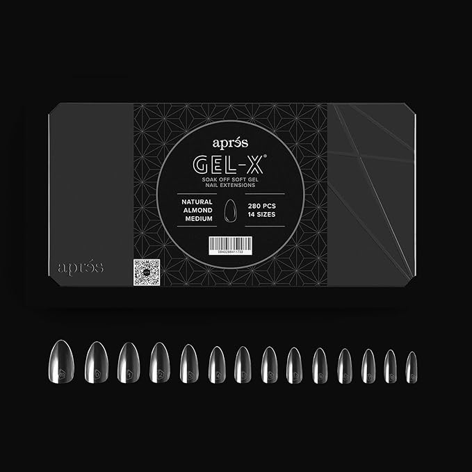 Apres Gel-X® Almond Box of Nail Tips | 280 Gel-X Tips, Soft Tips, 14 Sizes 00-9 | Half-sizes Included (Natural Almond Medium, 280 Count)
