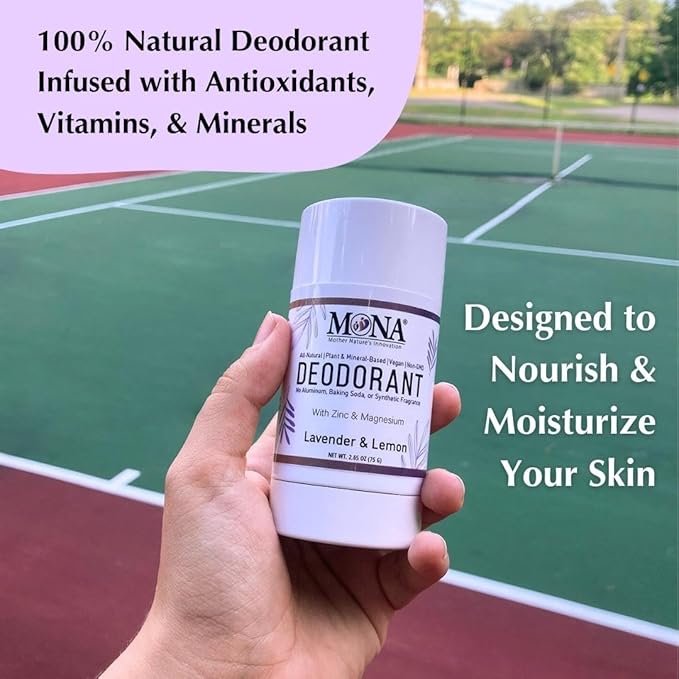 MONA BRANDS All Natural Magnesium Deodorant for Women & Men | Aluminum, Baking Soda, & Synthetic Fragrance Free for Sensitive Skin (Lavender Lemon) 2.65oz