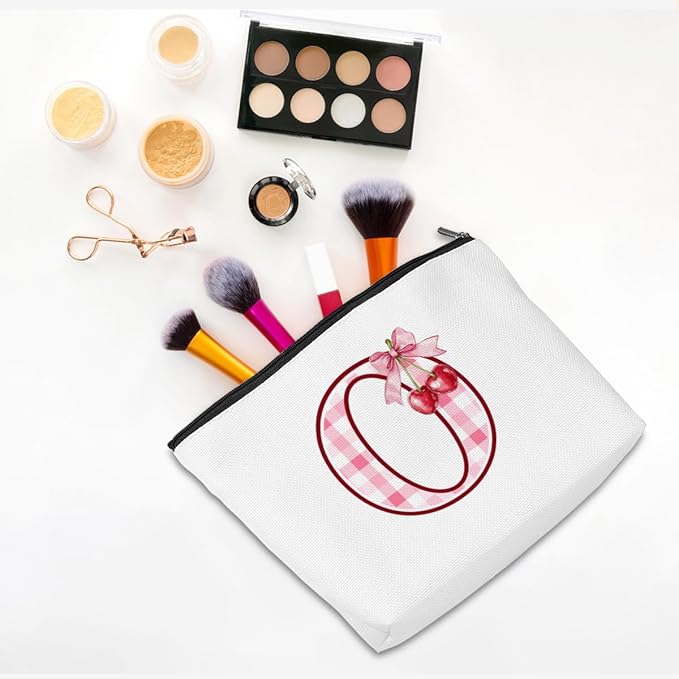 CQM Initial Makeup Bag Monogram Cosmetic Bag Monogrammed Gifts for Women Girls Friends Coworker Aunt Personalized Travel Toiletry Bag Christmas Bridal Shower Wedding Bridesmaid Gifts, Cherry O