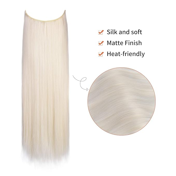 REECHO Invisible Wire Hair Extensions with Transparent Headband Adjustable Size Removable Secure Clips in Straight Secret Hairpiece for Women (12Inch(Pack of 1), White Blonde)