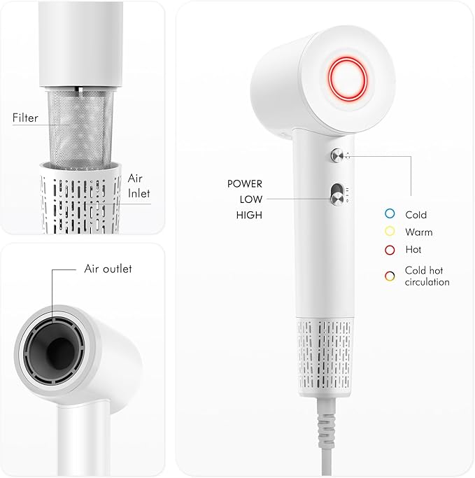 Hair Dryer - Hair Dryer with Diffuser,High Speed Brushless Travel Small Blow Dryer,Low Noise/Compact/Mini Design Hairdryer for Women,Men - No Heat Damage