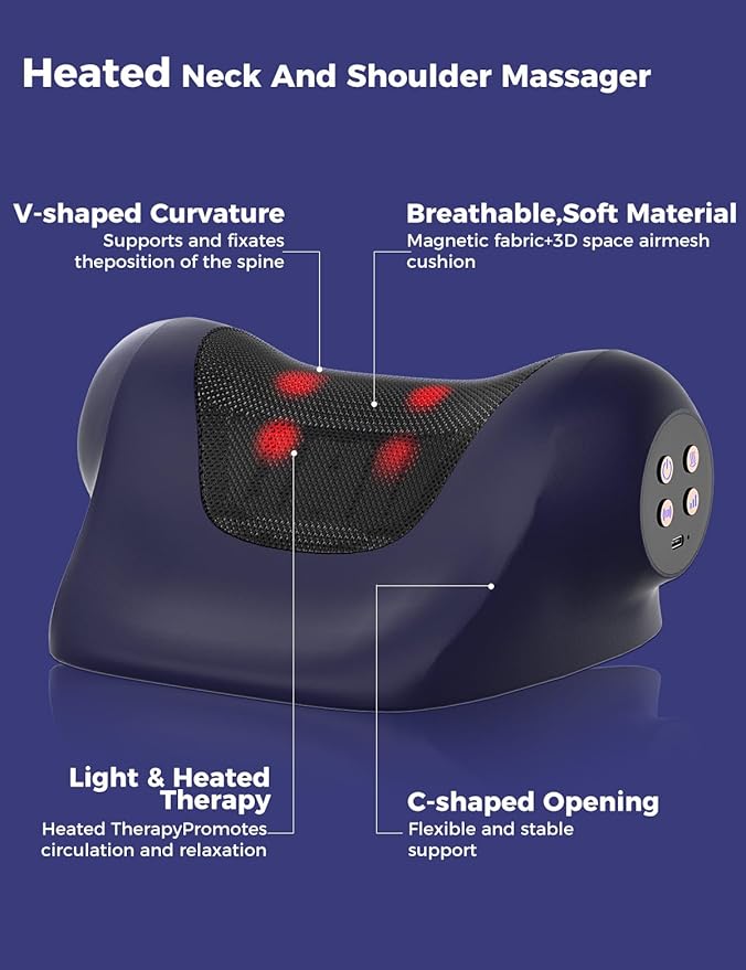 Heated Neck Stretcher for Pain Relief,Cervical Traction Device,3 Vibration Modes Portable Wireless Neck and Shoulder Relaxer Hump Corrector Pillow for TMJ Pain Relief and Cervical Spine Alignment