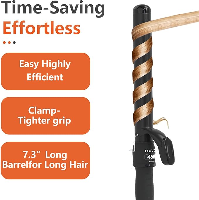 1-1/4 Inch Curling Iron - Ceramic Curling Iron, Fast Heat Function LCD Display 180°F-450°F Adjustable, Long Lasting Beach Waves, Dual Voltage Curler, Heat Resistant, Black