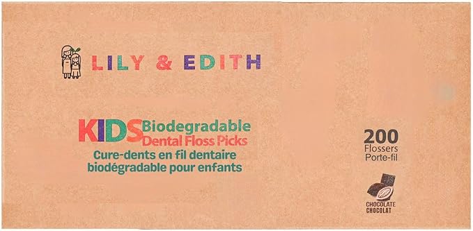 LILY & EDITH Kids Plant Based Dental Floss Picks 200 Counts, Fluoride Free, Corn Starch Material, Chemical Free, Fun Animal Flossing Sticks, Ultra Sturdy Thread, Zero Waste Package (Chocolate)
