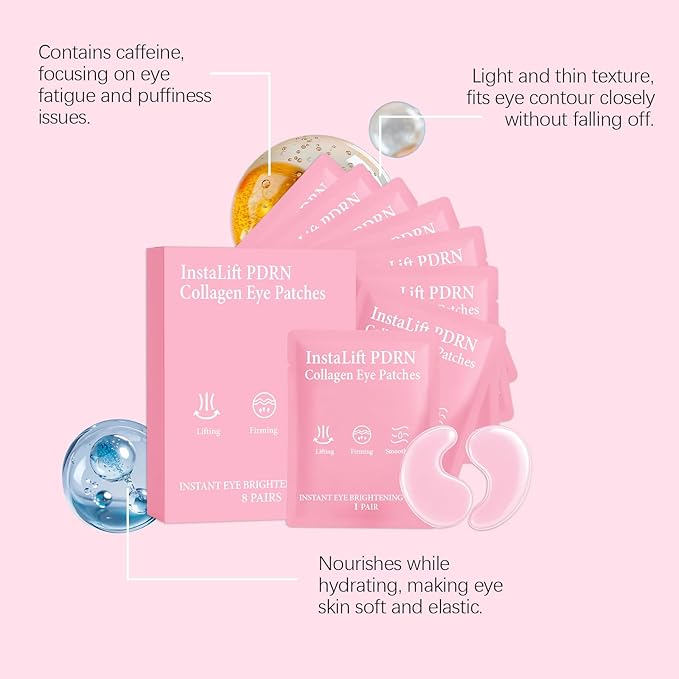 CHHQLZS Serene Eye Patches with PDRN Collagen, Instant Anti-Wrinkle Eye Mask for Dark Circles & Puffy Eyes, Hydrating Under Eye Patches with Hyaluronic Acid, Instalift Treatment, 8 Pairs