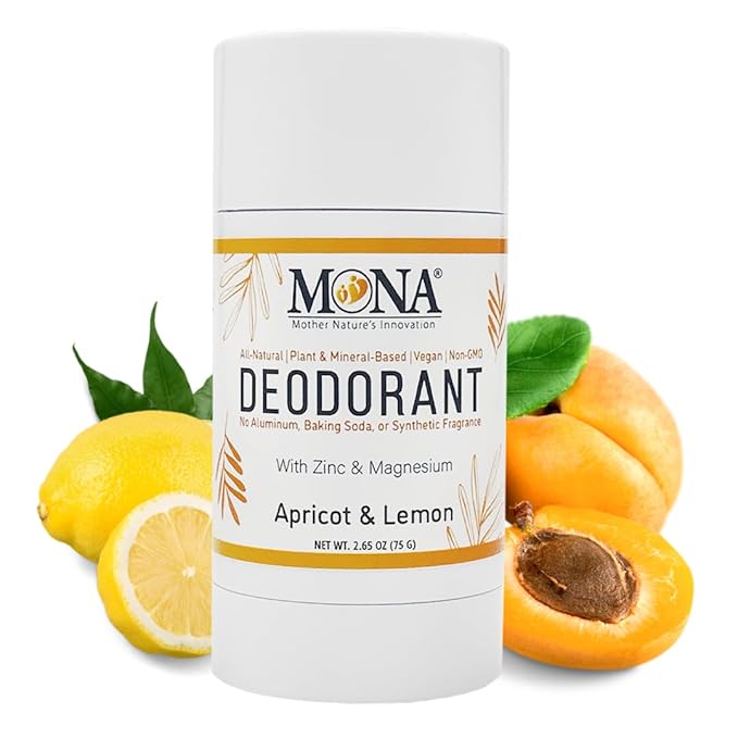 MONA BRANDS All Natural Magnesium Deodorant for Women & Men | Baking Soda & Aluminum Free | (Apricot Lemon) 2.65oz