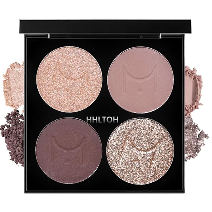 4 Colors Plum Nude Brown Champagne Rose Gold Eye Shadow Powder Palette Makeup, Neutral Matte Shimmer Cream Eyeshadow Palette for Old Women Highly Pigmented Waterproof, paleta de sombras de ojos