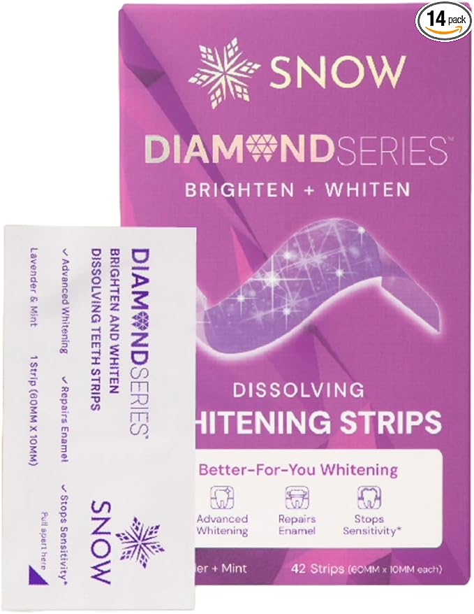 Snow Diamond Series Purple Whitening Strips - Dissolving Teeth Whitening Strips for Sensitive Teeth, Instant Brightening with Hydroxyapatite, Color-Correcting Purple Formula, 42 Count