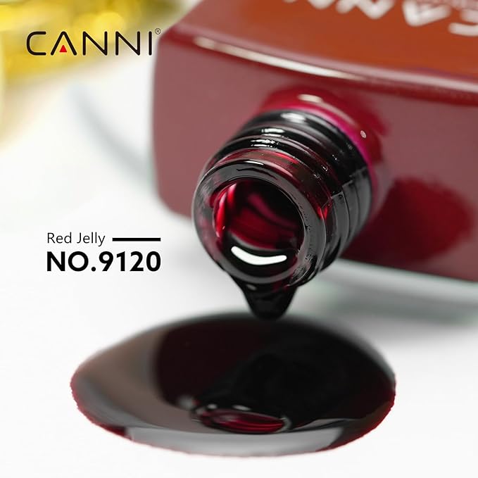 CANNI Dark Red Jelly Gel Nail Polish, 1Pcs Sheer Burgundy Red Gel Polish Deep Wine Color High Gloss Soak Off U V Nail Manicure Salon DIY