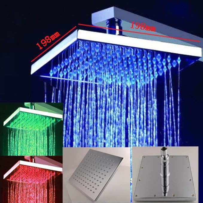 Cascada Luxury Bathroom Shower Set with Luxury Water Power LED Shower Head (Wall Mount) Rainfall Thermostatic 6 Massage Jets Spray Body Shower Set (10", Antique Brass)