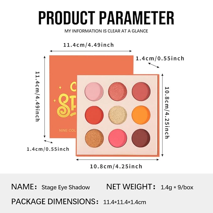 9-Color Warm Eyeshadow Palette–High Pigment Matte Shimmer Glitter Eyeshadow Palette in Orange, Coral, Pink & Brown Shades,Long-Lasting Waterproof, Blendable for Creative & Everyday Looks
