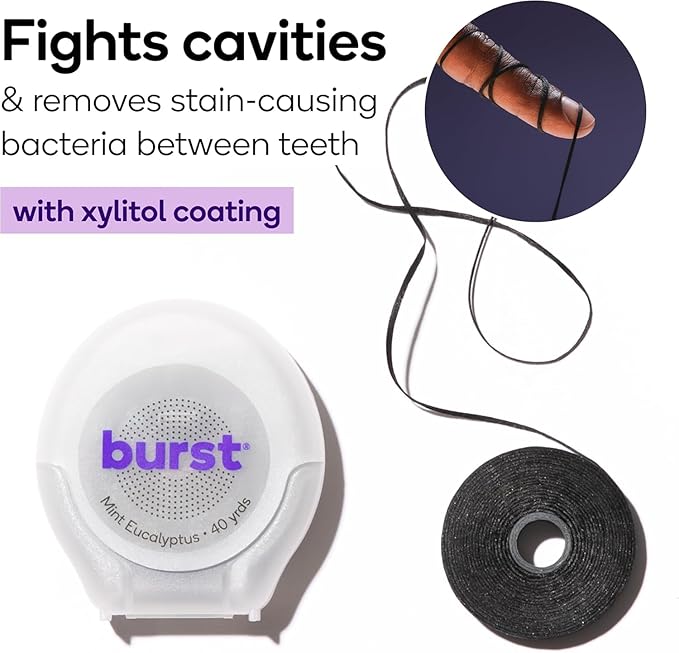 BURST Expanding Dental Floss (Mint Eucalyptus/160 Yards) | Stain Absorbing & Woven Teeth Floss with Xylitol Coating to Fight Cavities | Vegan | Paraben Free Expanding Floss