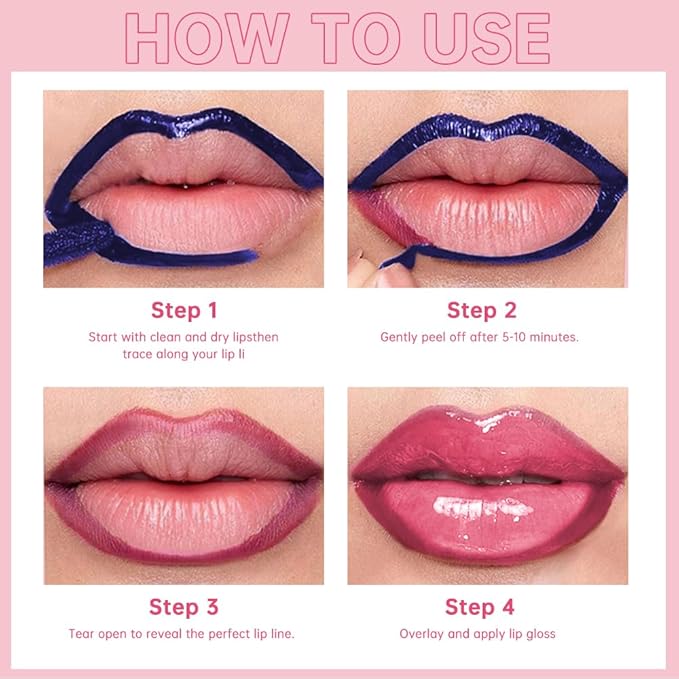 Peel Off Lip Liner & Gloss–Long-Lasting Smudge-Proof Rose Pink Lip Tint & Lip Stain Liner with Hydrating High Shine Gloss for Defined, Fuller Rosy Lips–Waterproof, Transfer-Proof Soft Glam Lip Makeup