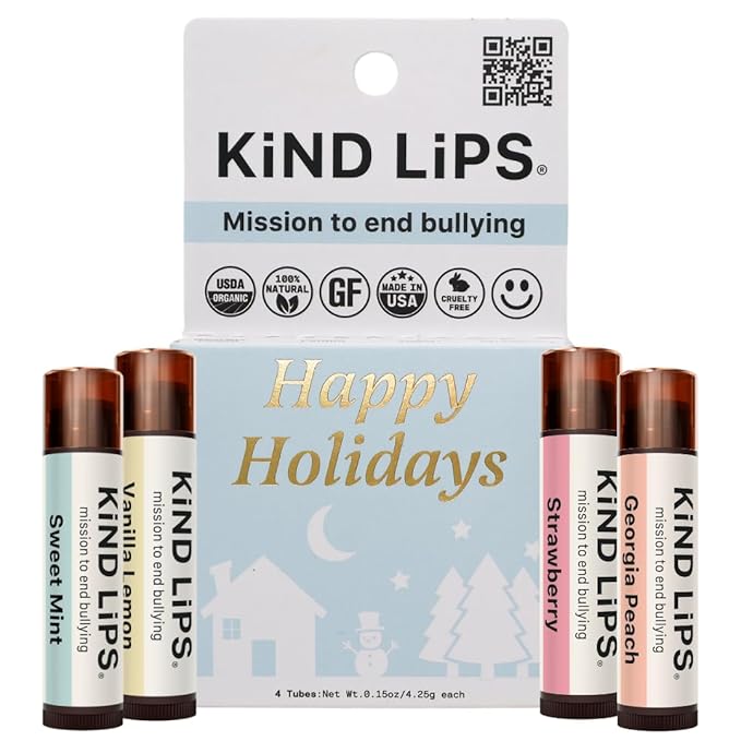 Kind Lips Organic Holiday Variety Lip Balm 4-Pack Natural Moisturizing Lip Care Holiday Gift Set