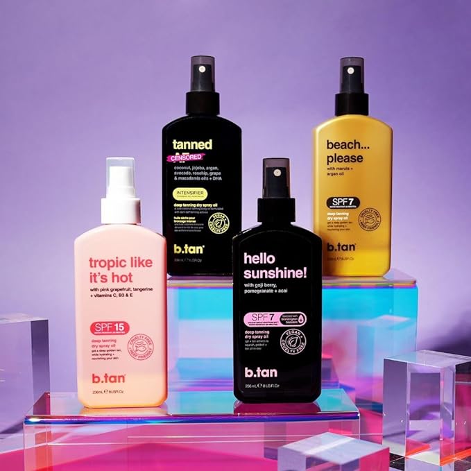 b.tan Best Tanning Oil | Get Tanned Intensifier Dry Spray - Fast, Dark Outdoor Sun Tan From Tan Accelerating Actives, Packed with Moisturizing Oils, No SPF, Austrailian Brand, 8 Fl Oz